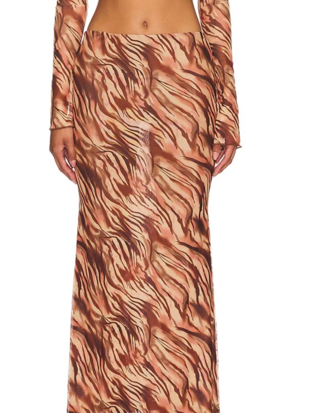SUPERDOWN Orange/Nude Zebra Maxi Skirt